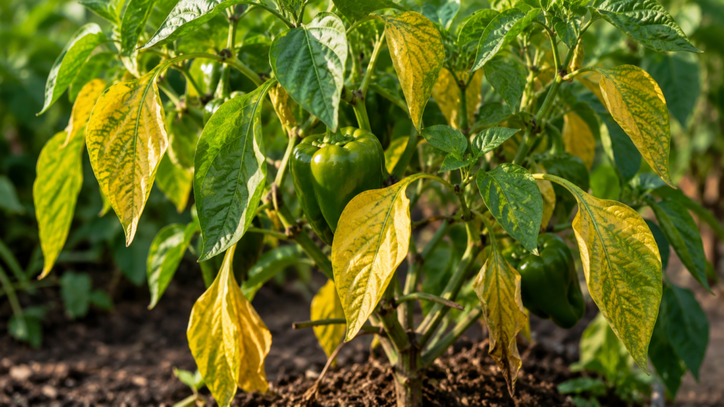 hojas amarillas en las plantas de pimiento