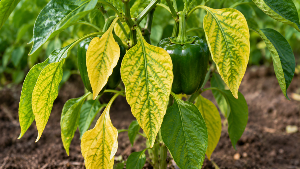 hojas amarillas en las plantas de pimiento