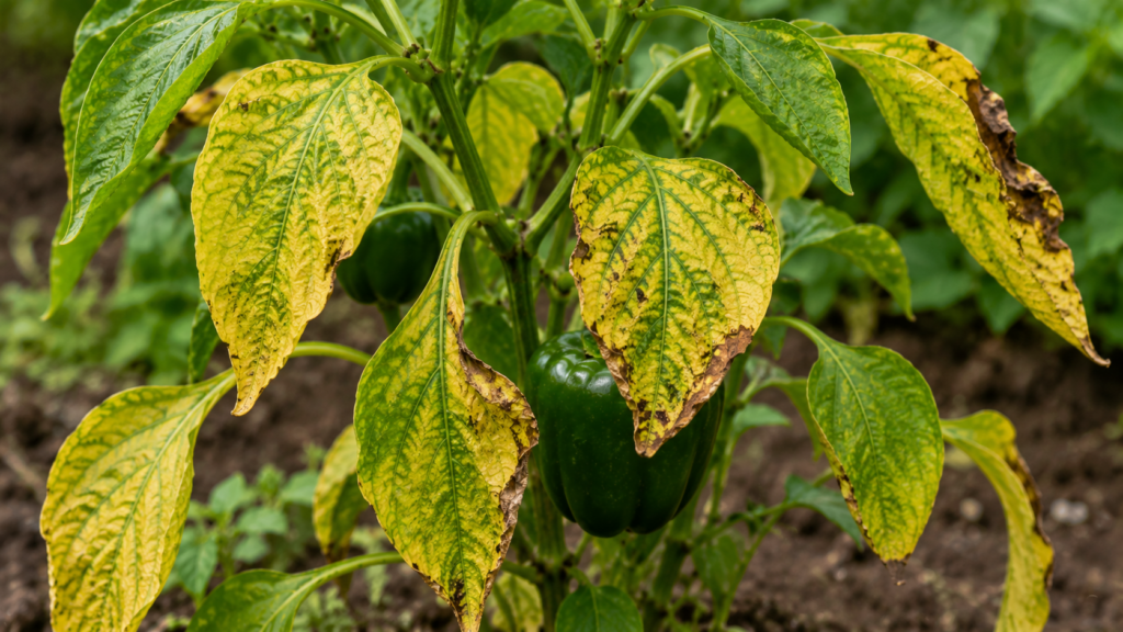 hojas amarillas en las plantas de pimiento