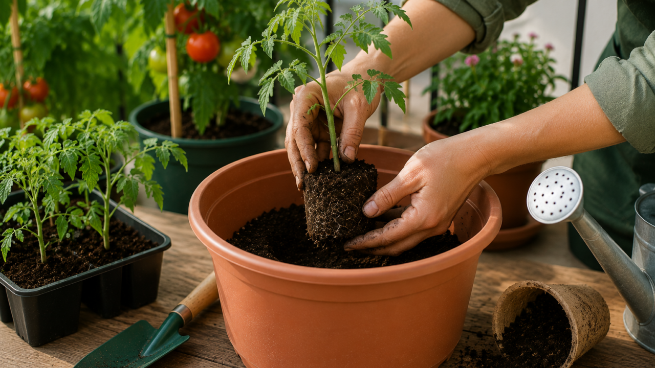 Maceta preparada para una planta de tomate