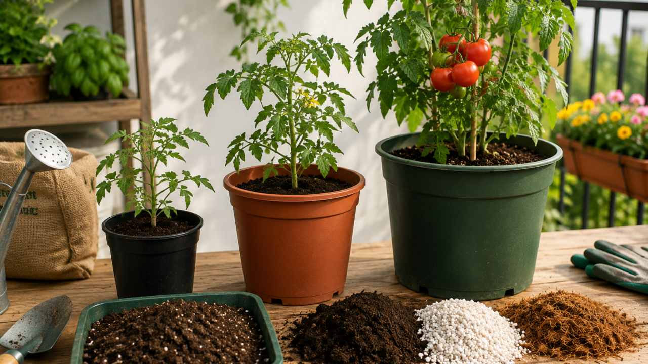 Comprobación del riego de una tomatera cultivada en maceta