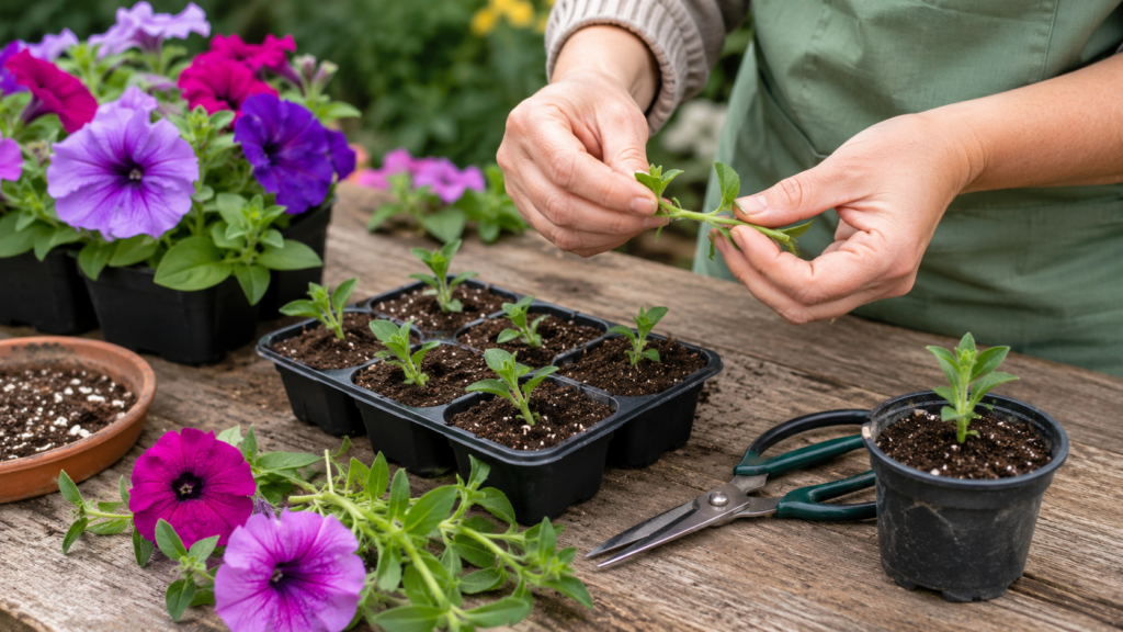 Preparación de esquejes de petunia para obtener nuevas plantas