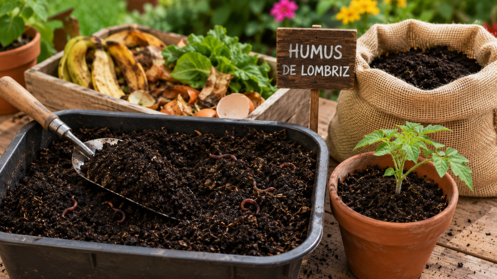 Humus de lombriz orgánico para plantas y huerto