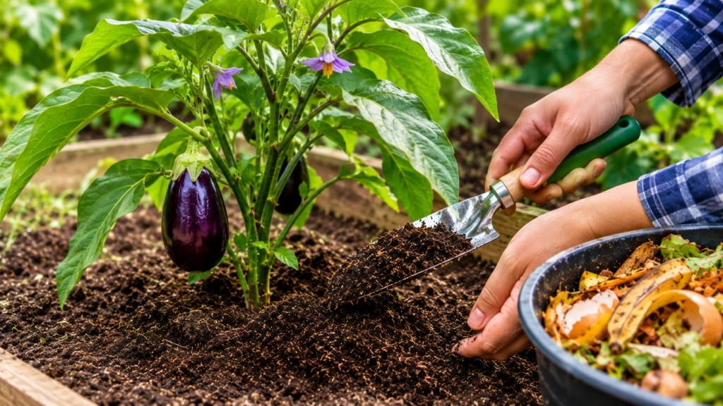 Cómo aplicar compost casero en plantas de berenjena