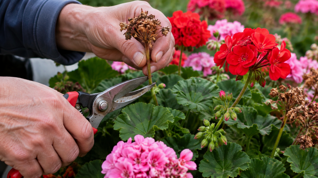 Eliminación de una flor seca de un geranio
