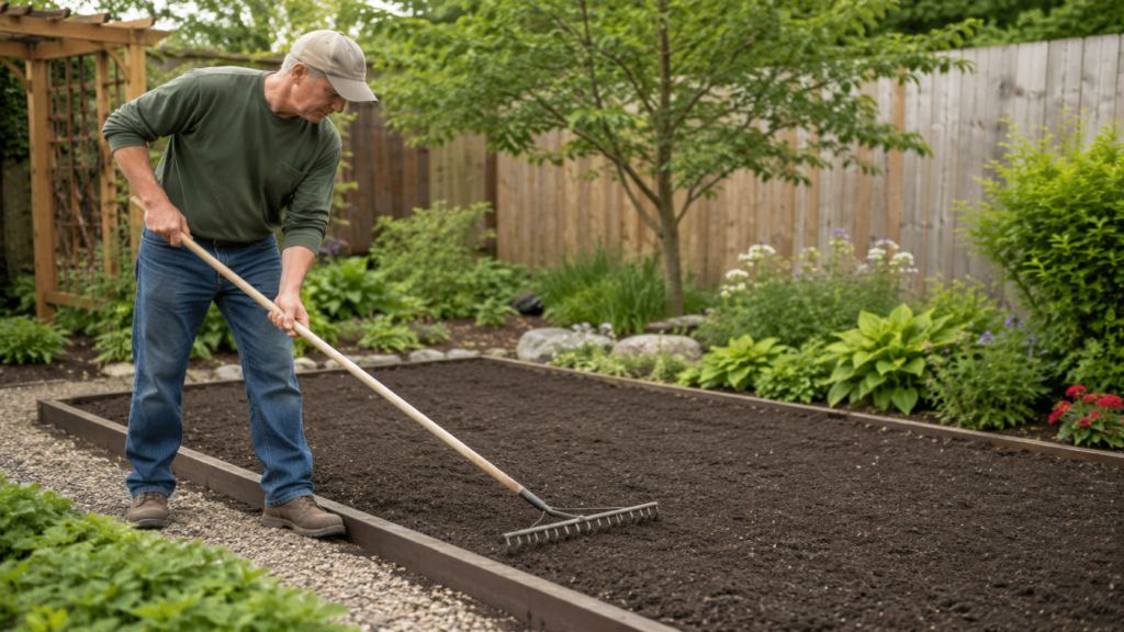 Persona preparando la tierra del jardín antes de plantar