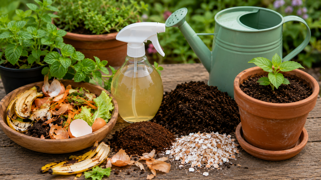 Rutina de fertilización casera para plantas y macetas