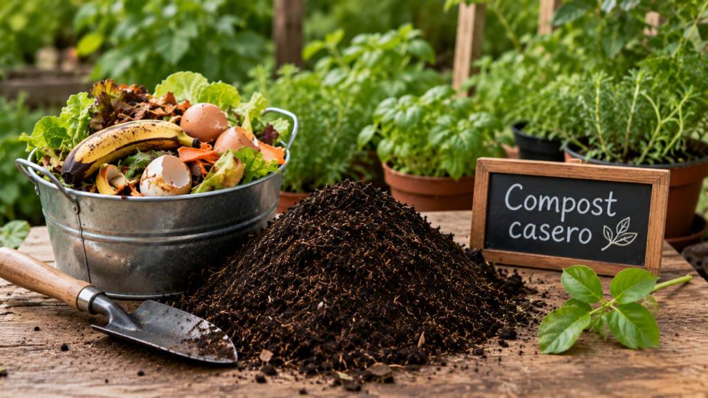 Compost casero terminado y listo para usar en el jardín
