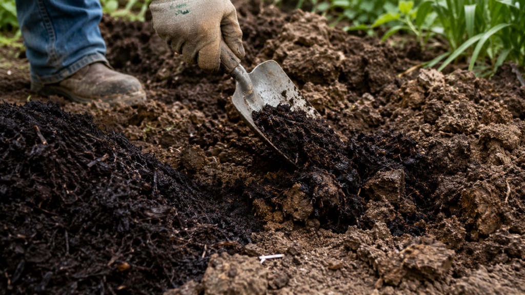Incorporación de compost en suelo arcilloso para mejorar el drenaje