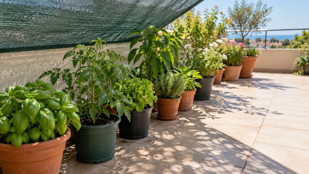 Plantas jóvenes protegidas con sombra ligera durante su adaptación al sol