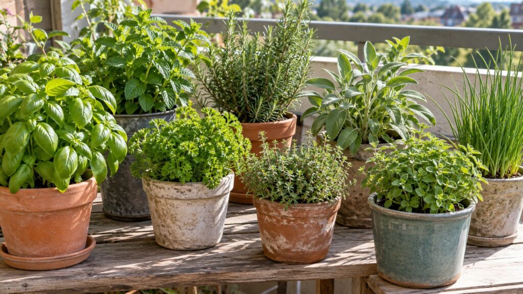 Aromáticas de distintas especies cultivadas en macetas individuales