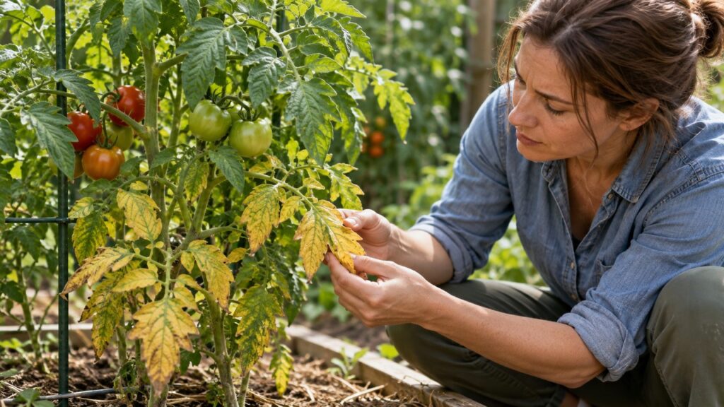 Observación de hojas inferiores amarillas en una tomatera