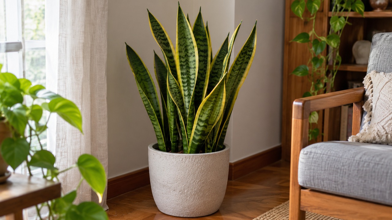 Sansevieria de hojas verdes y amarillas adaptada al interior