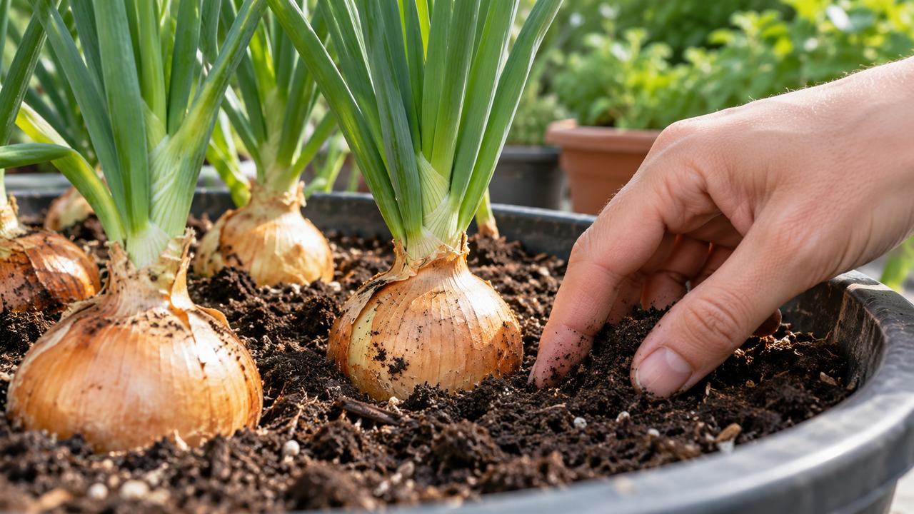 Comprobación de la humedad alrededor de los bulbos de cebolla