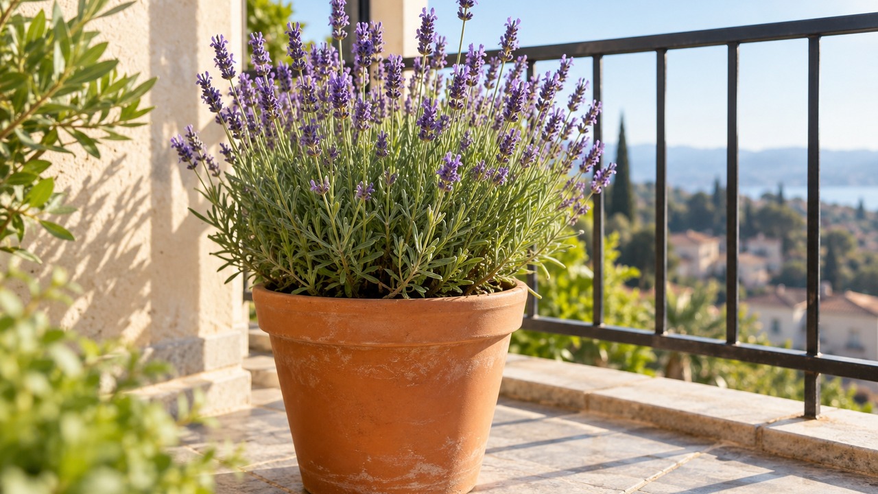 Lavanda en maceta recibiendo varias horas de sol directo